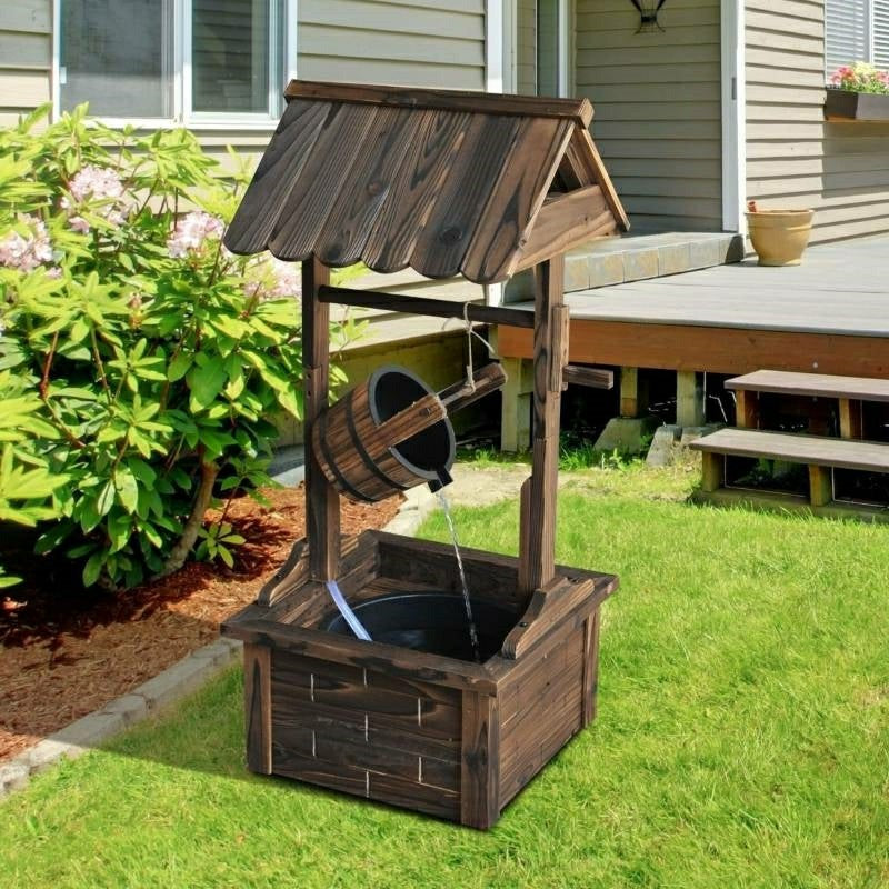 Outdoor Garden Solid Wood Wishing Well Water Fountain with Bucket and  | Plow & Hearth