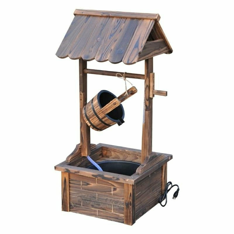 Outdoor Garden Solid Wood Wishing Well Water Fountain with Bucket and  | Plow & Hearth