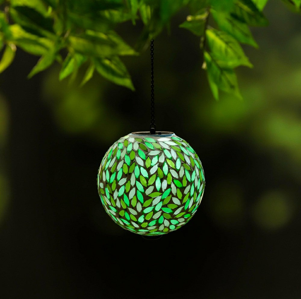 Green Leaves Solar Hanging Mosaic Gazing Ball | Plow & Hearth