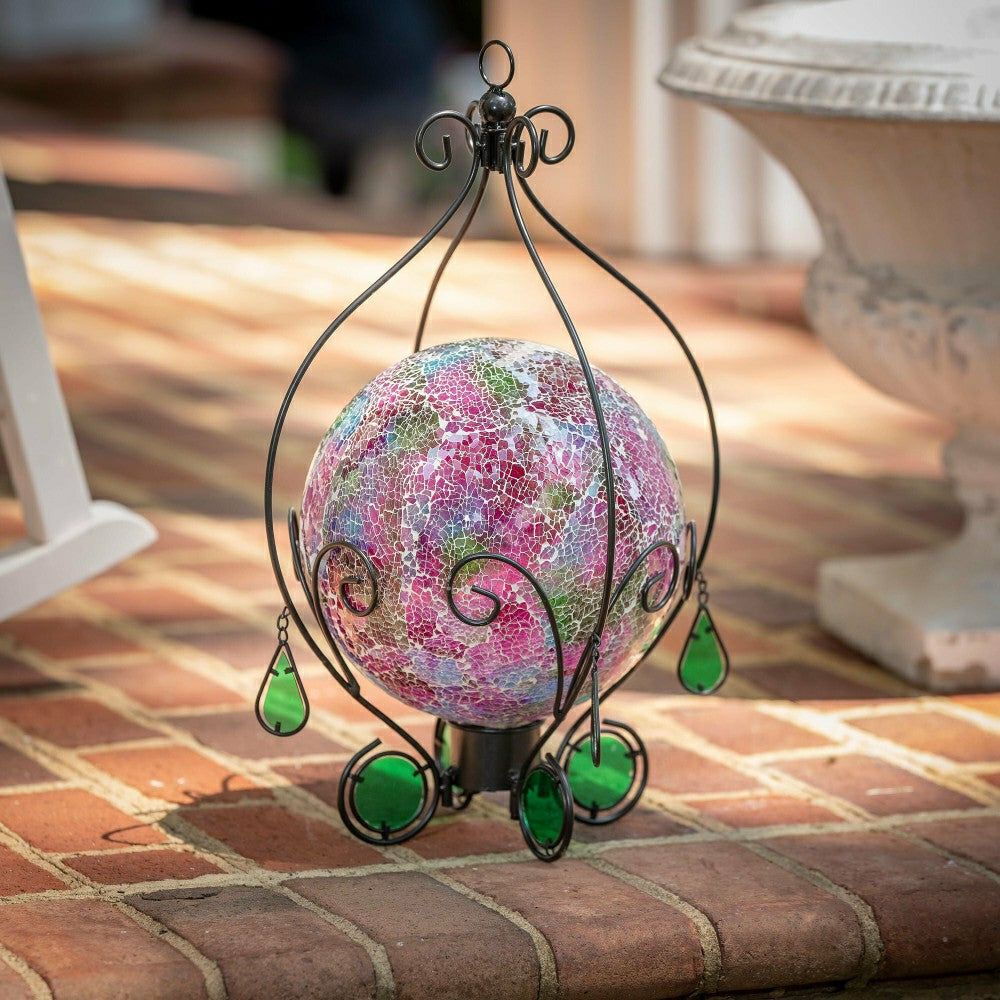 Metal Gazing Ball Hanging Holder with Blue Glass Tear Drops | Plow & Hearth