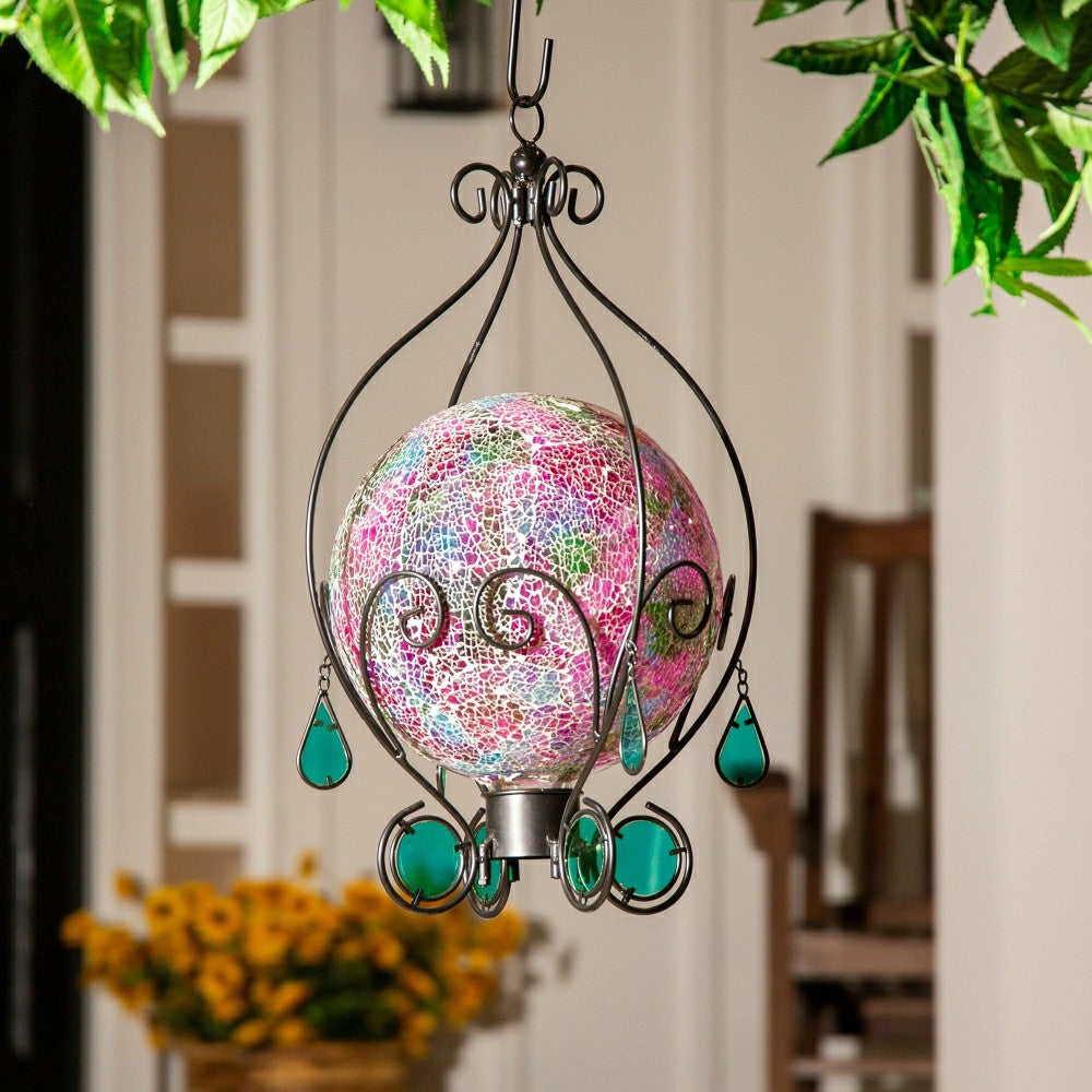 Metal Gazing Ball Hanging Holder with Blue Glass Tear Drops | Plow & Hearth