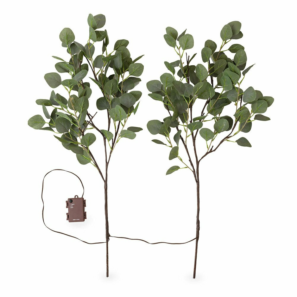 Indoor/Outdoor Battery-Operated Lighted Eucalyptus Branches, Set of 2 | Plow & Hearth