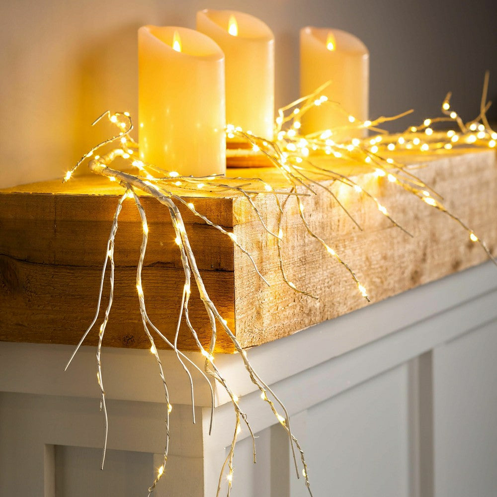 Indoor/Outdoor Birch Garland with 165 Micro LED Lights, 5'L | Plow & Hearth
