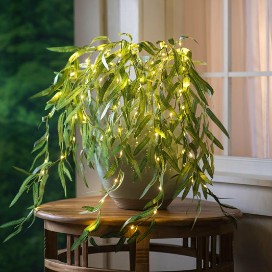 Indoor/Outdoor Lighted Green Willow Tree Branches, Set of 2 | Plow & Hearth