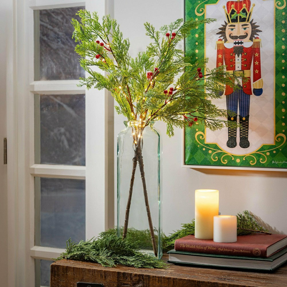 Indoor/Outdoor Battery-Operated Lighted Cedar Branches, Set of 2, 60 L | Plow & Hearth
