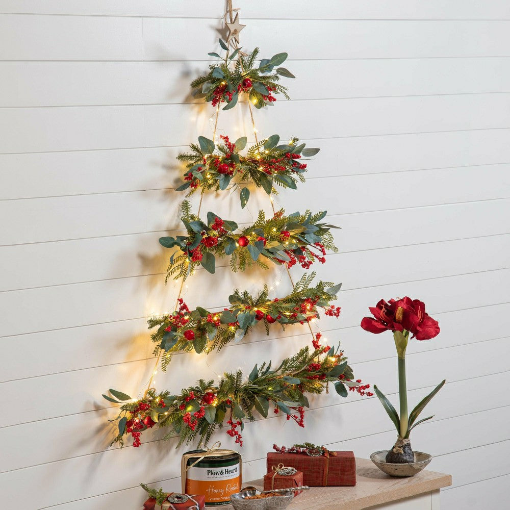 Lighted Hanging Wall Christmas Tree | Plow & Hearth