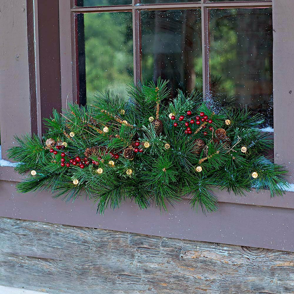 Lighted Holiday Window Swag with Timer | Plow & Hearth