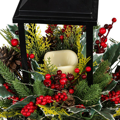 Woodland Storybook Faux Floral Artificial Lantern with Holly Berry, 27"H | Plow & Hearth