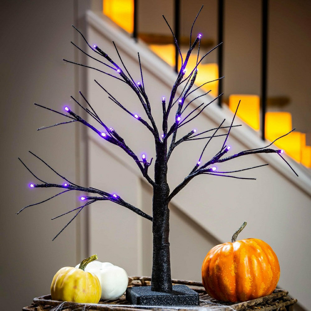 19"H LED Halloween Glittered Tree | Plow & Hearth