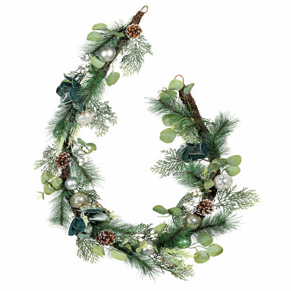 Shades of Emerald Garland Artificial with Ornaments, 72"H | Plow & Hearth