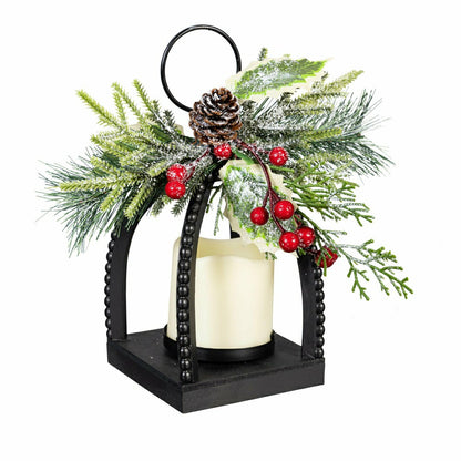 Winter Grove Faux Floral Table Decor Artificial with LED Lantern, 10"H | Plow & Hearth