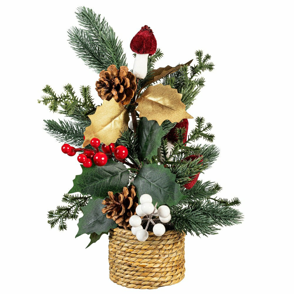 Artificial Pine Cone and Berry Pine in Pot Table Decor, 15” H | Plow & Hearth