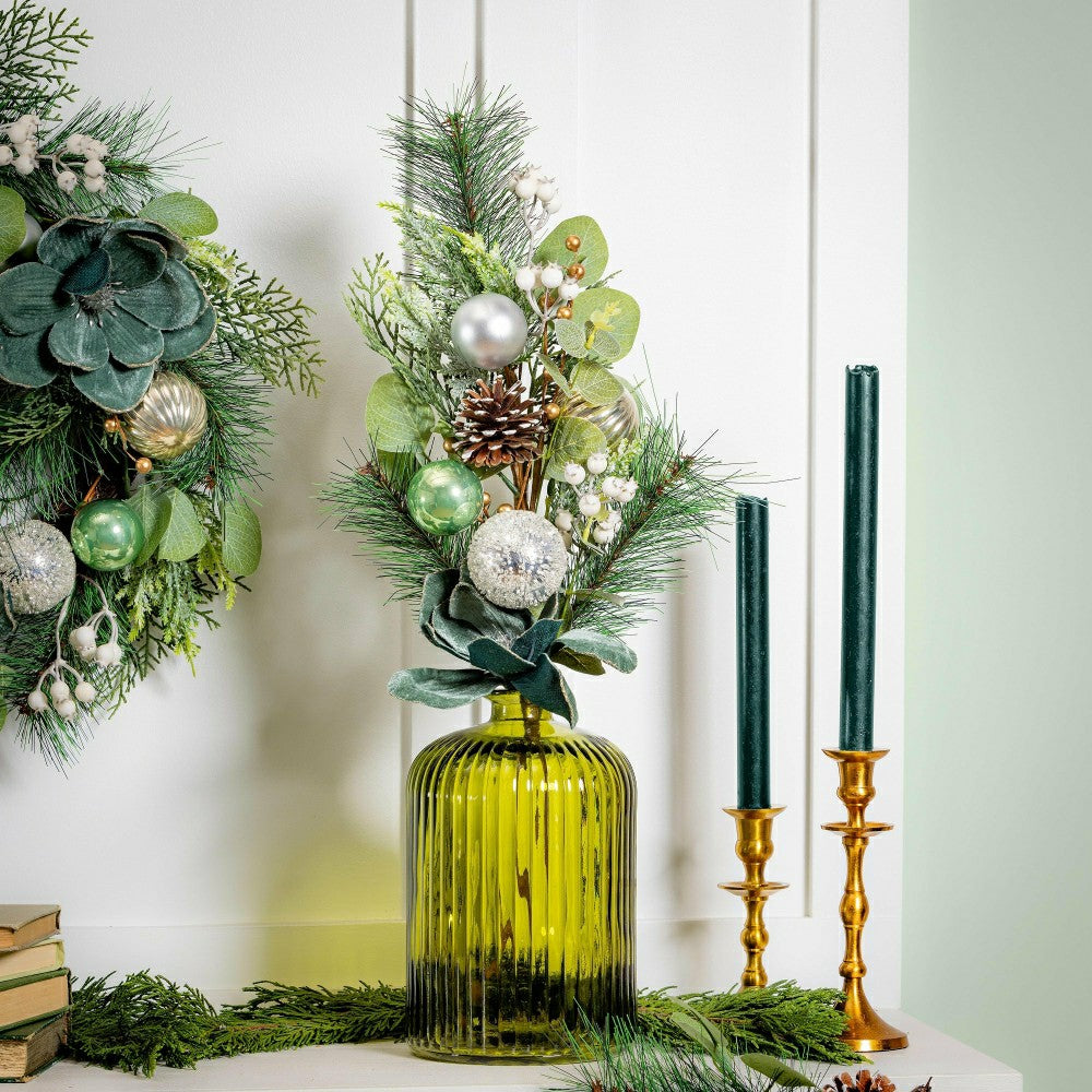 Shades of Green Stem Artificial with Ornaments, 25"H | Plow & Hearth