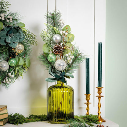 Shades of Green Stem Artificial with Ornaments, 25"H | Plow & Hearth
