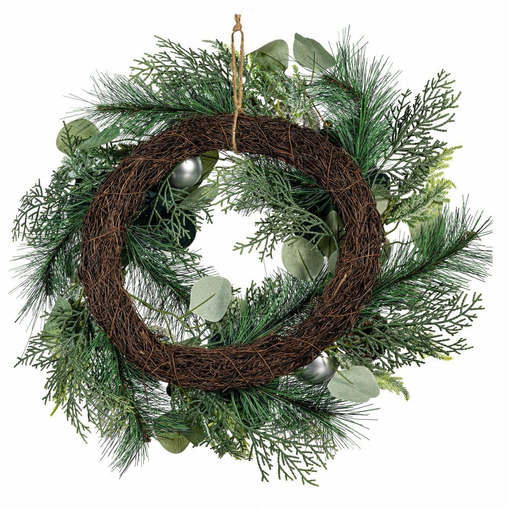 Shades of Green Wreath Artificial with Ornaments, 20"H | Plow & Hearth
