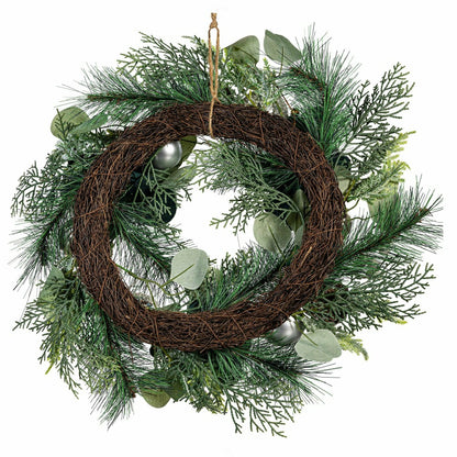 Shades of Green Wreath Artificial with Ornaments, 20"H | Plow & Hearth