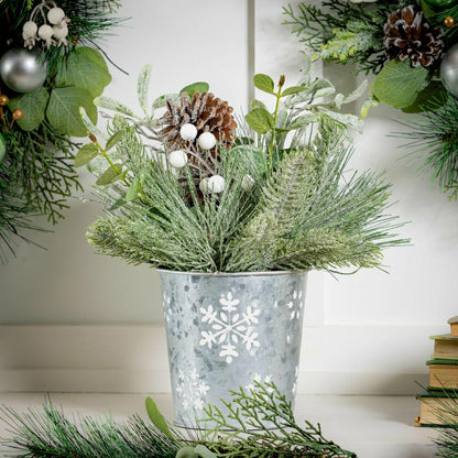 Artificial Frosted Pine in a Metal Pot Floral Table Decor, 13" H | Plow & Hearth