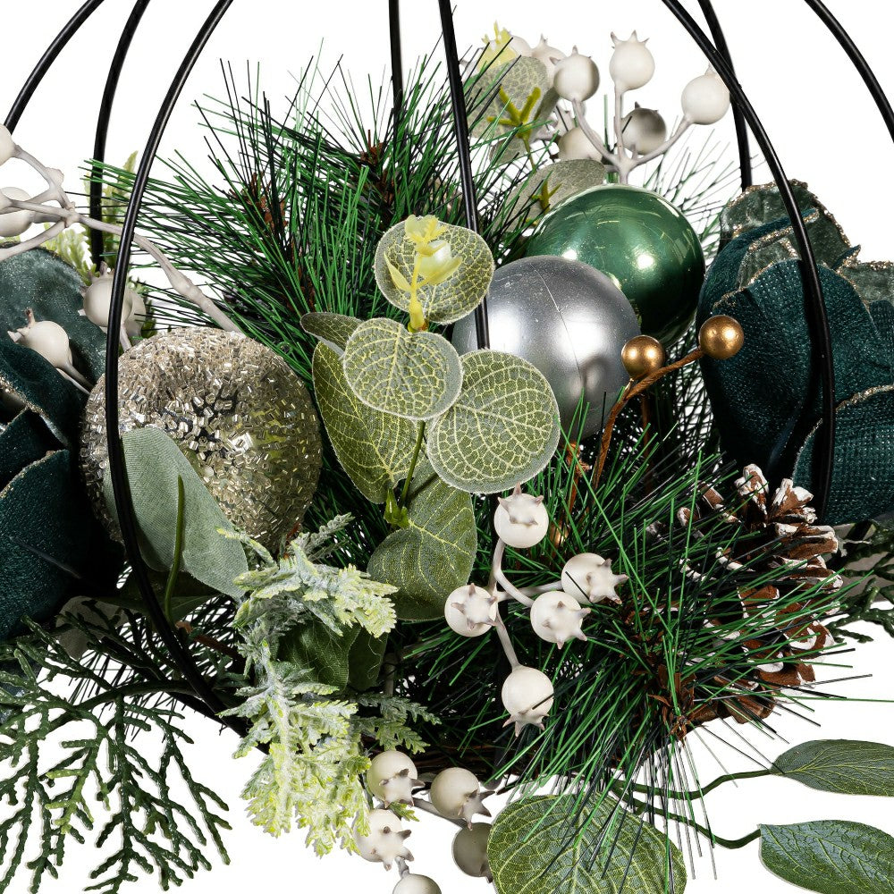 Shades of Green Hanging Décor Artificial with Metal Orb and Ornaments, | Plow & Hearth