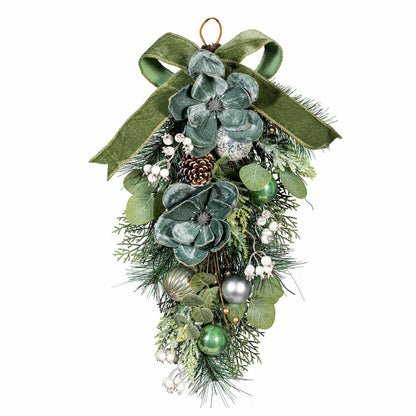 Shades of Emerald Swag Artificial with Ornaments, 25"H | Plow & Hearth