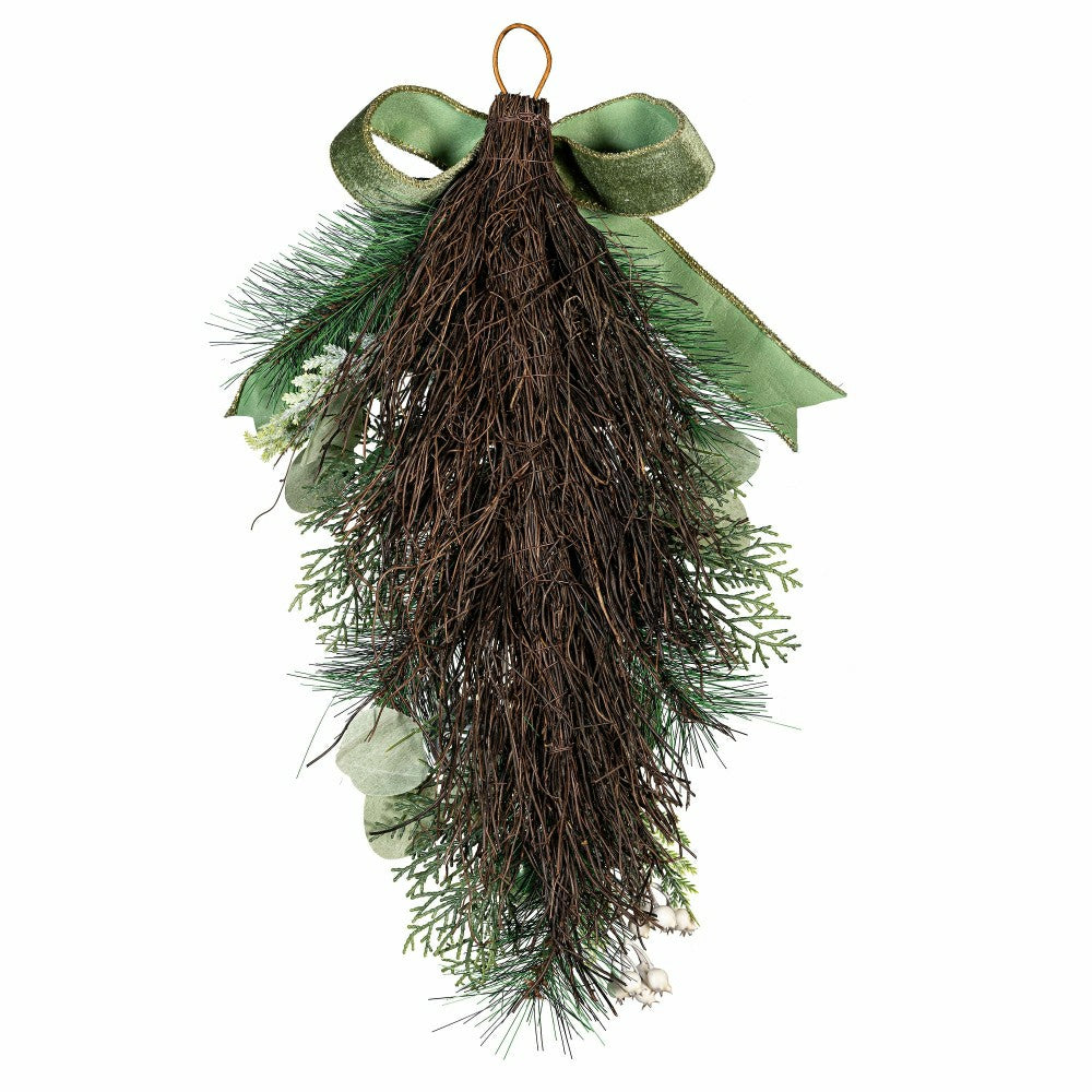Shades of Emerald Swag Artificial with Ornaments, 25"H | Plow & Hearth