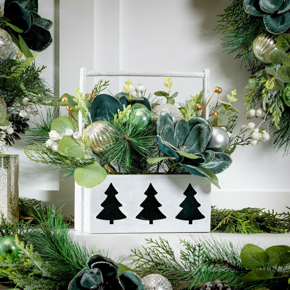Artificial Tree in Pot with Ornaments Table Decor, 11"H | Plow & Hearth