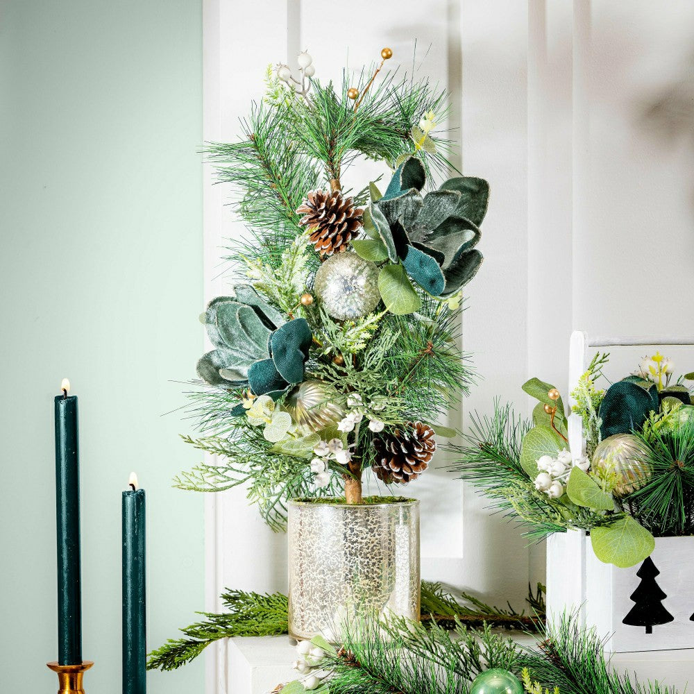 Artificial in Pot with Ornaments Floral Tree Table Decor, 24"H | Plow & Hearth