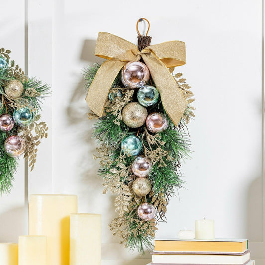 Season to Sparkle Swag Artificial with Ornaments, 24"H | Plow & Hearth