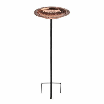 Pure Copper Birdbath on Powder-Coated Steel Pole With Sturdy Three-Pro | Plow & Hearth