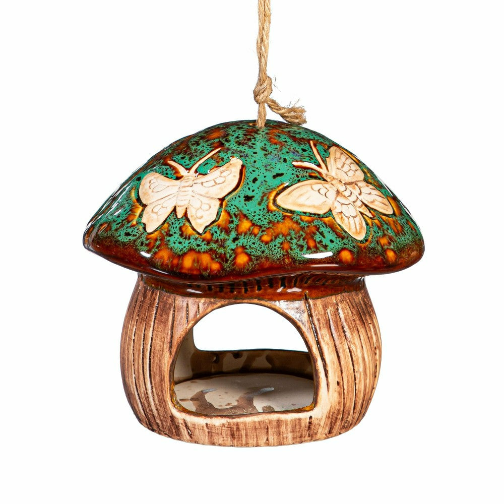 Garden of Wonder Bird Feeder, Ceramic Fantasy Green Mushroom | Plow & Hearth