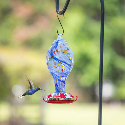 Blue Swirled Glass Hummingbird Feeder | Plow & Hearth