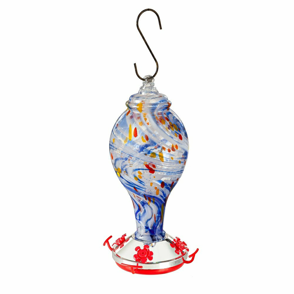 Blue Swirled Glass Hummingbird Feeder | Plow & Hearth