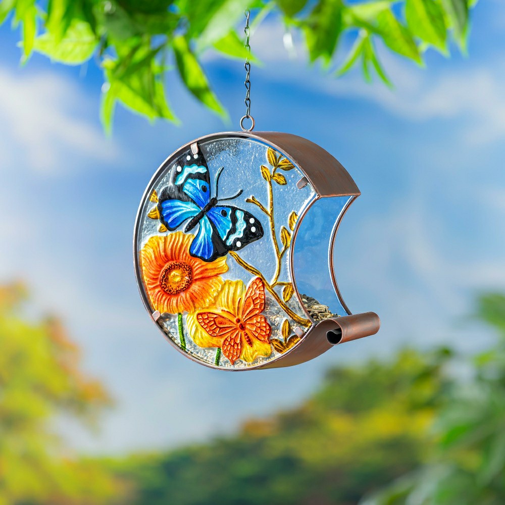 Hand Painted Glass Bird Feeder, Butterfly | Plow & Hearth