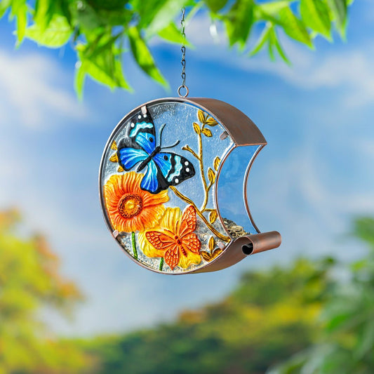 Hand Painted Glass Bird Feeder, Butterfly | Plow & Hearth