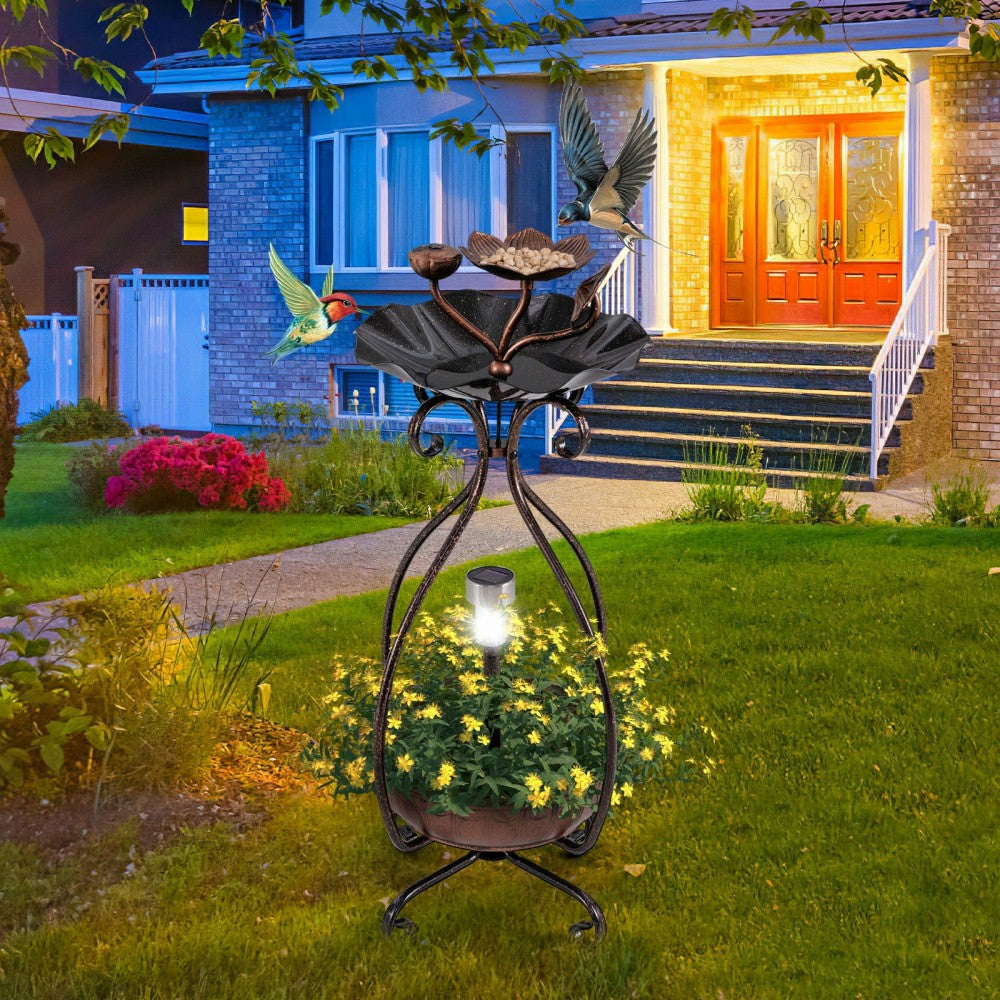 Solar Outdoor Bird Bath Feeder/Planter Combo | Plow & Hearth