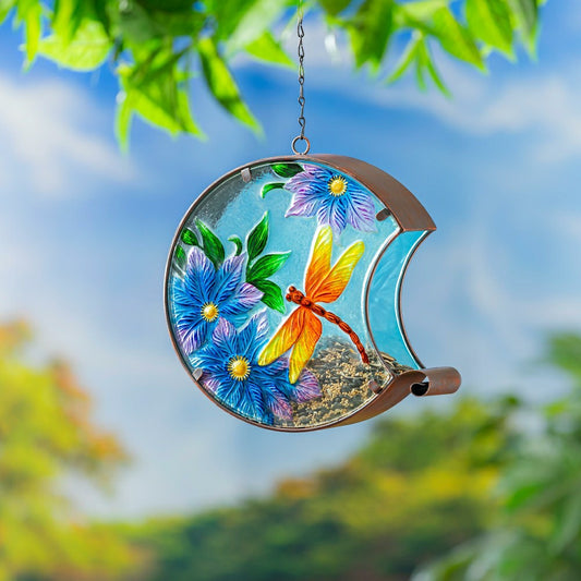 Hand Painted Glass Bird Feeder, Dragonfly | Plow & Hearth