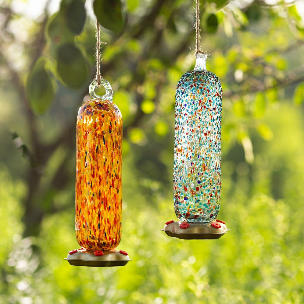 11" Orange Carnival Glass Hummingbird Feeder | Plow & Hearth