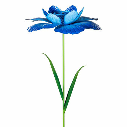 Metal Flower Garden Stake with Bird Feed,Blue | Plow & Hearth