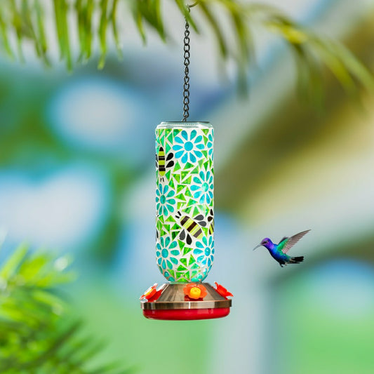Pollinator Garden Bird Feeder, Mosaic Glass Hummingbird Feeder | Plow & Hearth