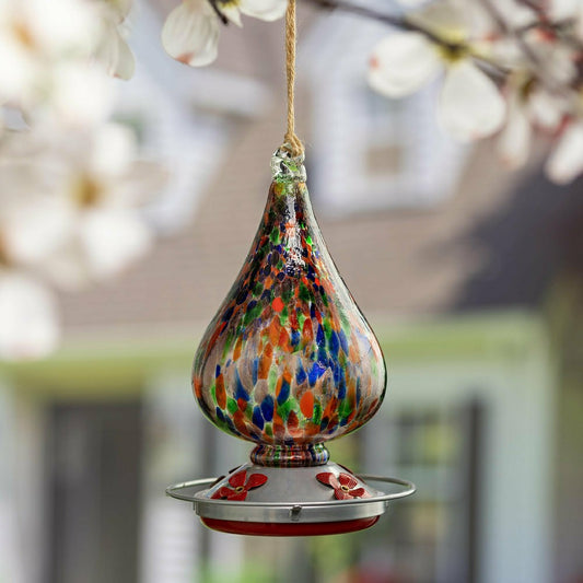 Speckled Art Glass Hummingbird Feeder | Plow & Hearth