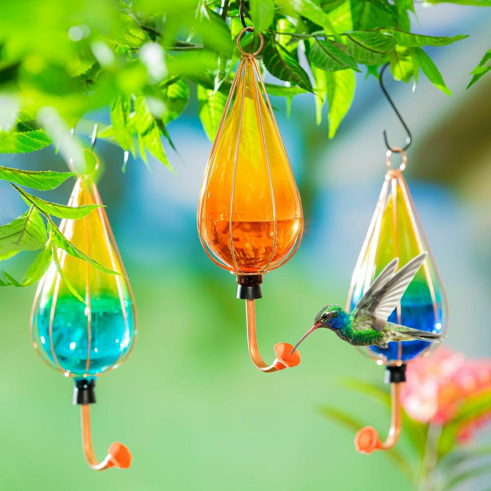 Ombre Glass Hummingbird Feeders, Set of 3 | Plow & Hearth
