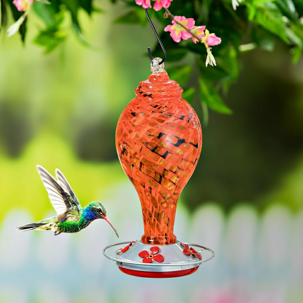 Pollinator Garden Bird Feeder, Red Speckled Art Glass Hummingbird Feed | Plow & Hearth