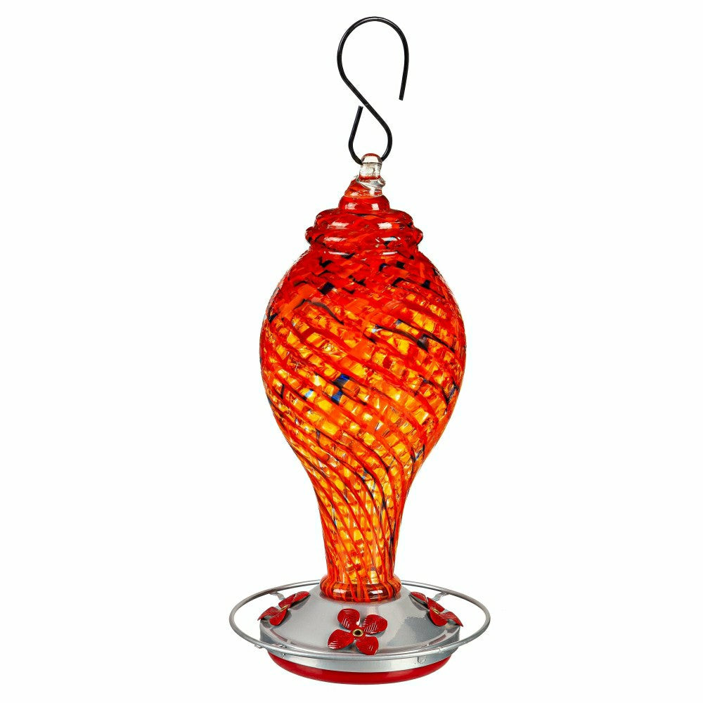 Pollinator Garden Bird Feeder, Red Speckled Art Glass Hummingbird Feed | Plow & Hearth