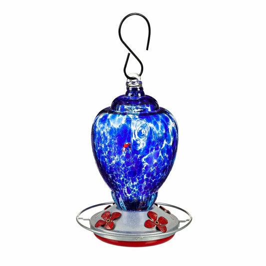 Blue Speckled Glass Hummingbird Feeder | Plow & Hearth