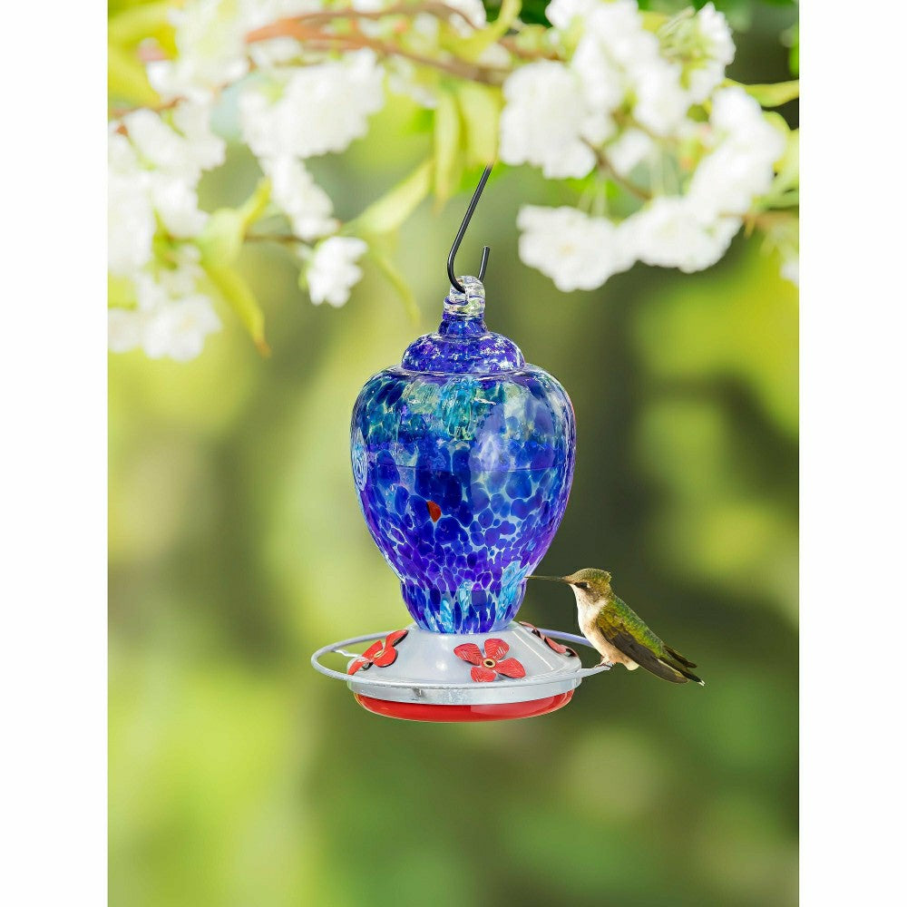 Blue Speckled Glass Hummingbird Feeder | Plow & Hearth