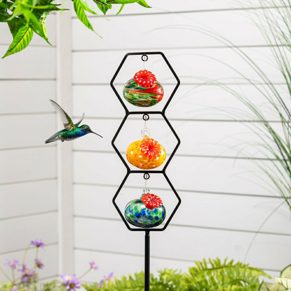 Cottage Garden Bird Feeder, Glass Hummingbird Feeder Trio Stake | Plow & Hearth