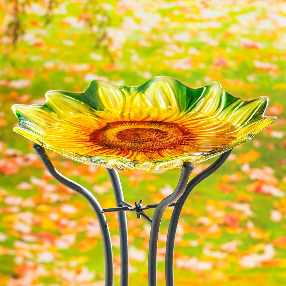 Harvest Blossoms Birdbath,18" Hand Painted and Embossed Shaped Bird Ba | Plow & Hearth