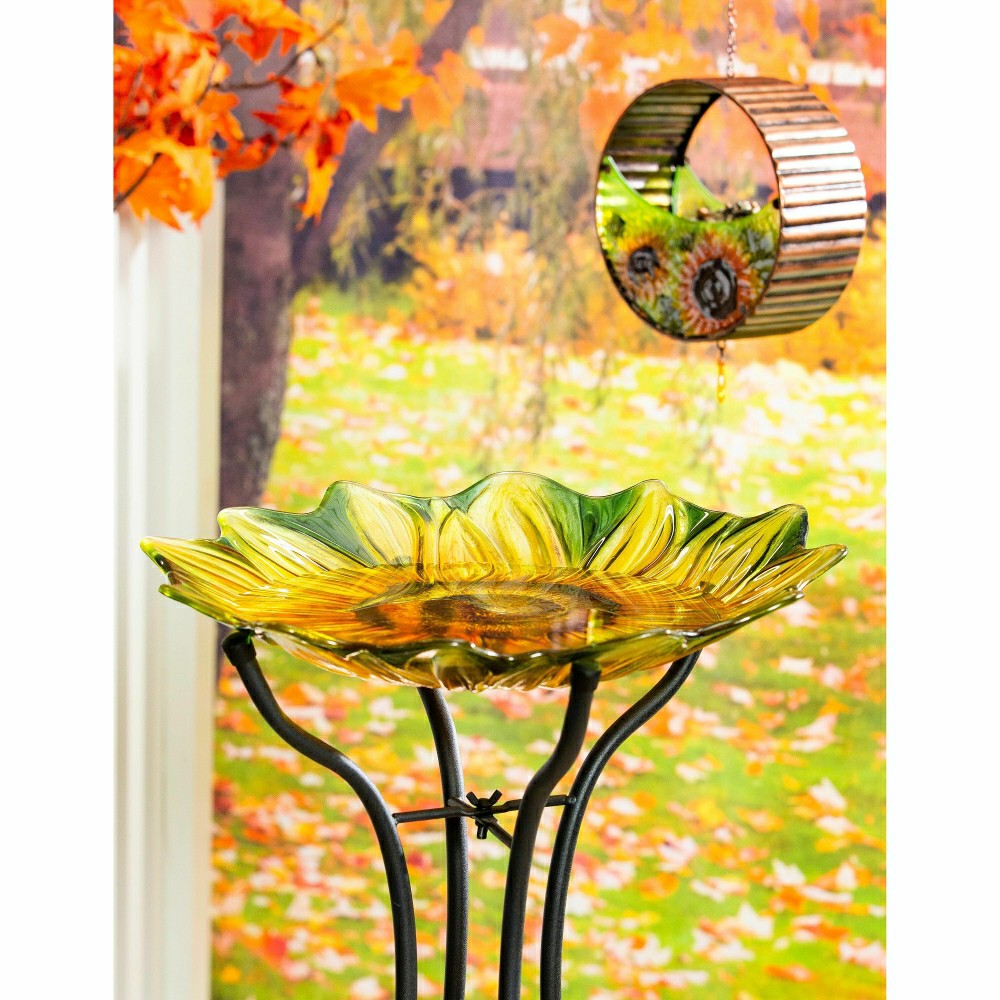 Harvest Blossoms Birdbath,18" Hand Painted and Embossed Shaped Bird Ba | Plow & Hearth