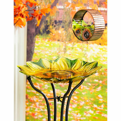 Harvest Blossoms Birdbath,18" Hand Painted and Embossed Shaped Bird Ba | Plow & Hearth