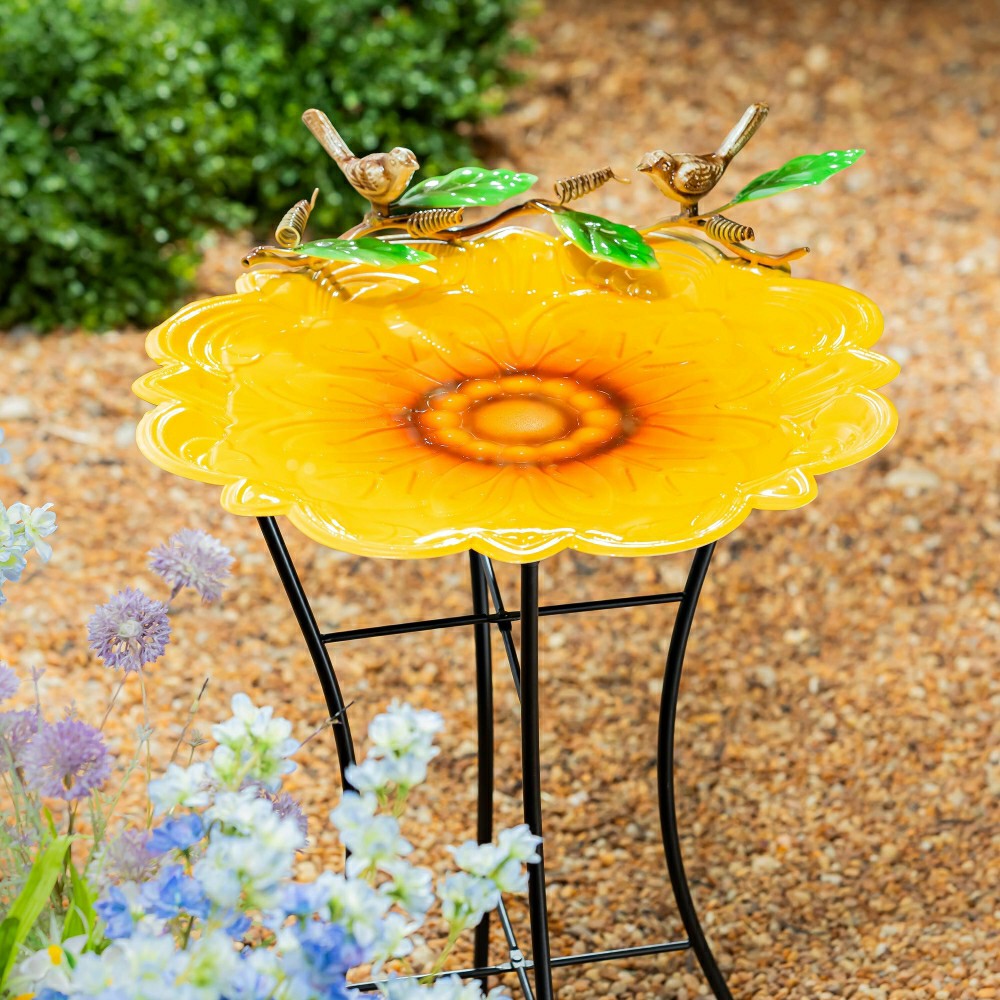 Metal Scalloped Edge Sunflower Birdbath | Plow & Hearth