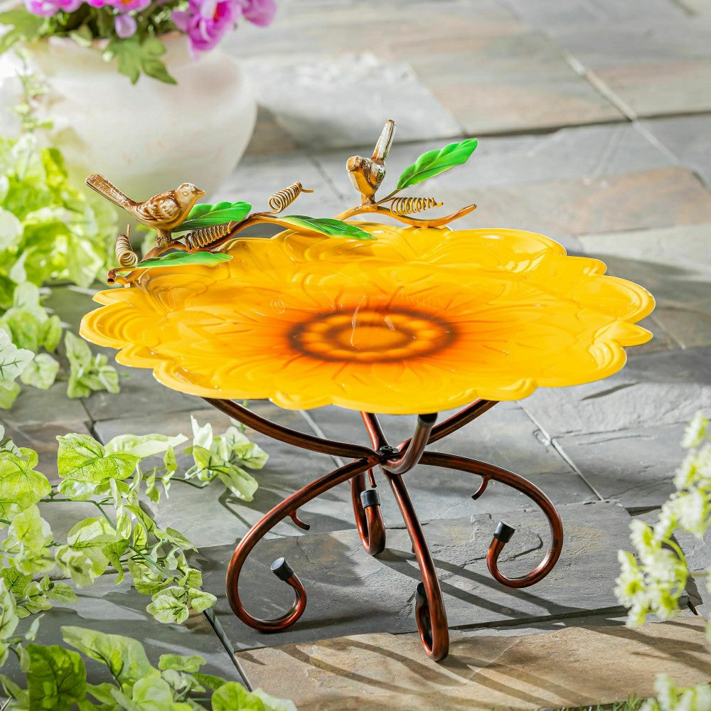 Metal Scalloped Edge Sunflower Birdbath | Plow & Hearth